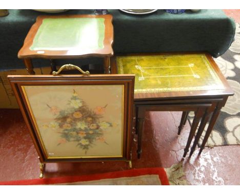 Reproduction 3 tier stand, nest of 3 tables and fire screen