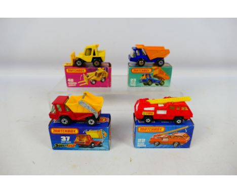 Matchbox - Superfast - 4 x boxed models, Blaze Buster Fire Engine # 22, Atlas Dump Truck # 23, Skip Truck # 37 and Sambron Ja