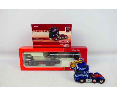 Corgi - A trio of diecast 1:50 scale model trucks from Corgi, which includes a boxed 'Truckfest' CC12225 Scania Topline tract