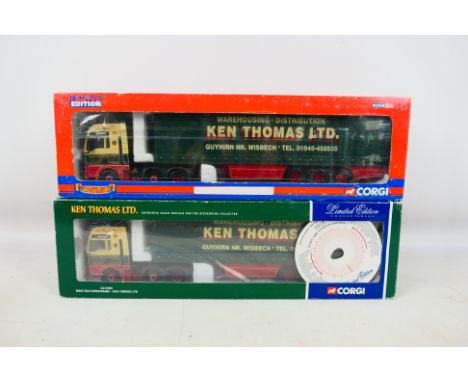 Corgi - Two boxed Corgi 1:50 scale diecast MAN TGA Curtainside model trucks in 'Ken Thomas Ltd.' liveries. Lot consists of a 