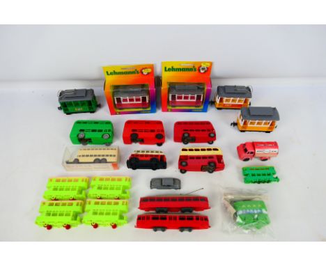 Wiking - Tri-ang - Lehmann - Others - A group of 21 predominately unboxed plastic model buses, trams and cars in various scal