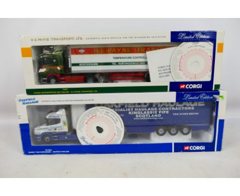 Corgi - Two boxed Corgi Limited Edition 1:50 scale diecast model trucks. Lot consists of Corgi #76601 Scania Refrigerated Box