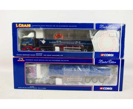 Corgi - Two boxed Corgi Limited Edition 1:50 scale diecast model trucks. Lot consists of CC12905 Scania Topline Sheeted Trail