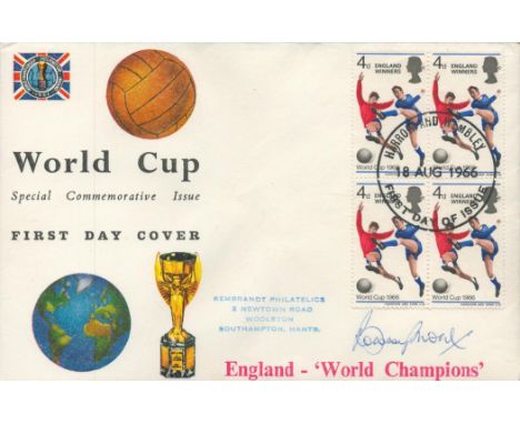 Bobby Moore signed World Cup Special Commemorative Issue FDC England World Champions PM Harrow and Wembley 18 Aug 1966 First 