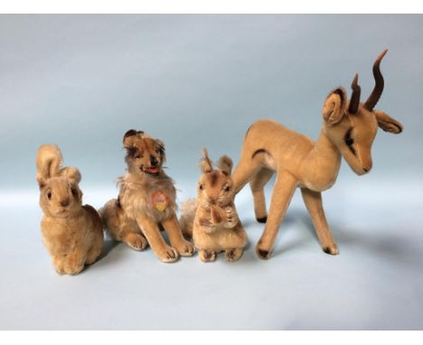 A Steiff 'Deer', a Steiff 'Collie', a plush 'Rabbit' and a 'Squirrel' (4)