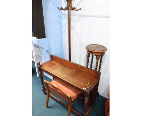 A Bentwood coat stand, a barley twist pedestal side table and a stool (4)
