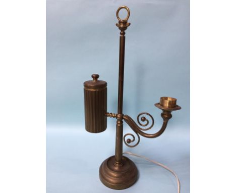 A brass table lamp
