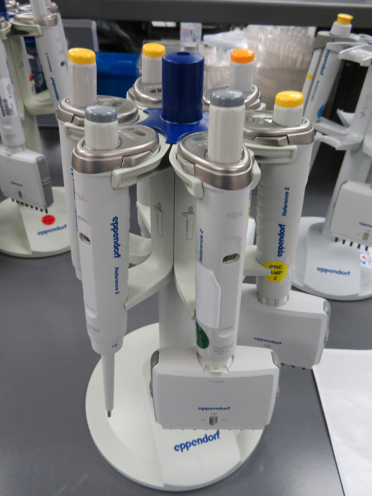 Eppendorf Pipette Carousel with three 8 channel multichannel pipettes