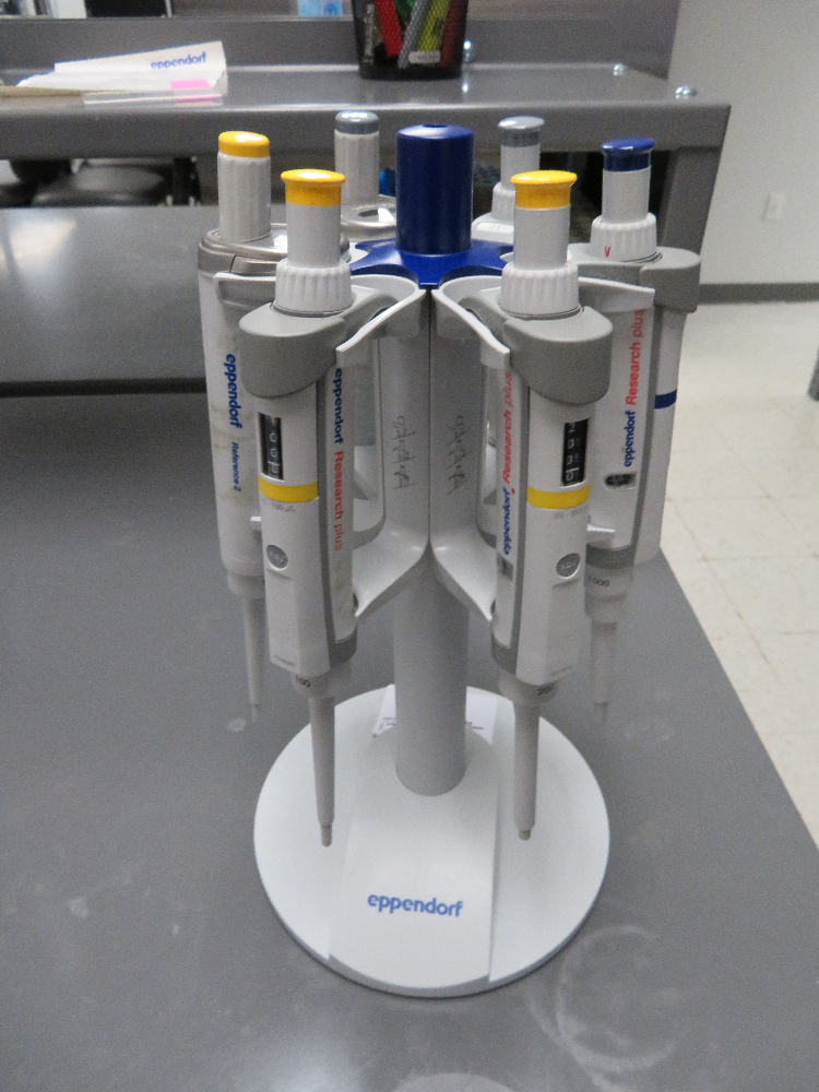 Eppendorf Carousel with (6) single channel pipettes (2) 10ul (2) 100ul