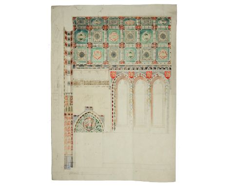 A GROUP OF SIXTEEN LARGER FORMAT ARCHITECTURAL HAND PAINTED DESIGNS for windows and memorial plaques and crosses varying date