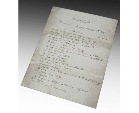 QUEEN VICTORIA (1819-1901) A manuscript Windsor Castle Dinner List for Monday October 18th 1847 at 8 o'clock. Guests to inclu