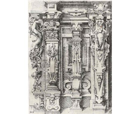 WENDEL DIETTERLIN A set of six architectural monochrome prints, Doric, Ionic and Composite columns, 35 x 26 in modern frames