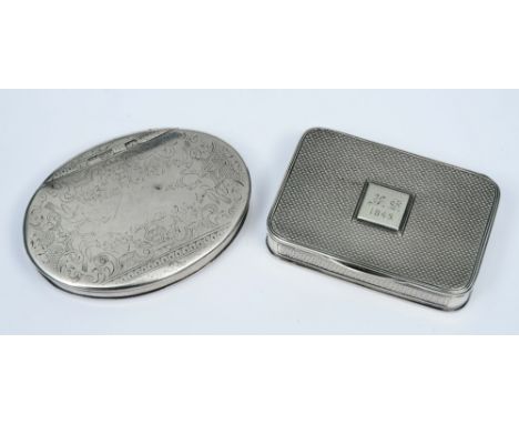 A GEORGE III SILVER SNUFF BOX, rectangular shaped with engine turned decoration, 7cm wide, London 1811 by John Reily; and an 