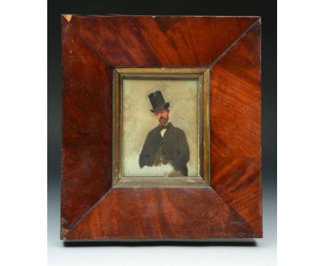 ATTRIBUTED TO JEAN-MAXIME CLAUDE (1823-1904) Study of a gentleman in formal dress, oils on canvas?, 14.5 x 11.3cm, in a broad