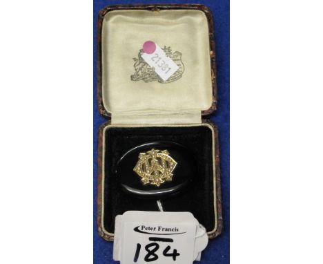 Victorian oval set seed pearl mourning brooch in box.(B.P. 24% incl. VAT)