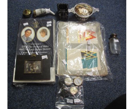 Small box of assorted items to include: British Airways commemorative wedding menus; various advertising posters; twin handle