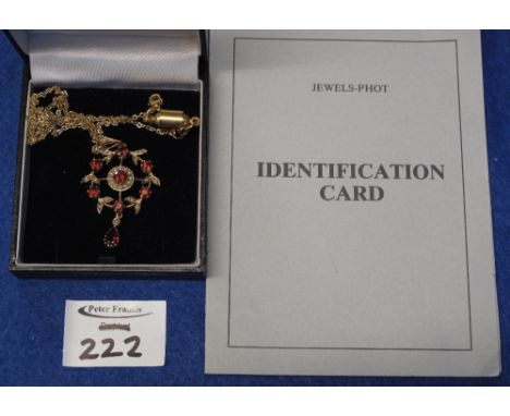 Seed pearl, foliate design Edwardian style pendant on chain in box with identification card.(B.P. 24% incl. VAT)   CONDITION 