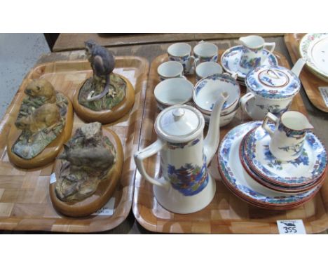 Tray of Czechoslovakian and other tea and coffee ware items with Oriental pagoda and landscape decoration, together with thre
