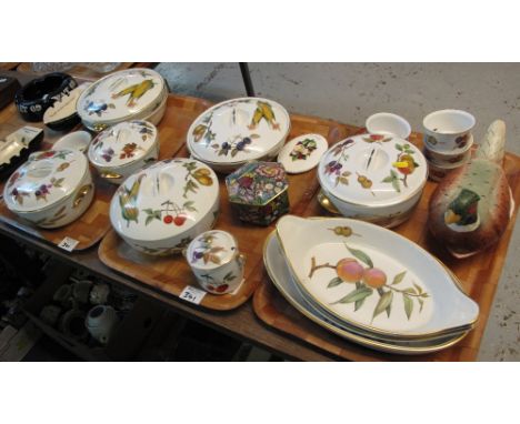 Three trays of Royal Worcester 'Evesham' oven to tableware items to include: casserole dishes; ramekins; preserve pot etc. to