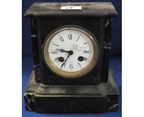 Slate and marble architectural type two train mantel clock with enamel Roman numeral chapter ring.(B.P. 24% incl. VAT)