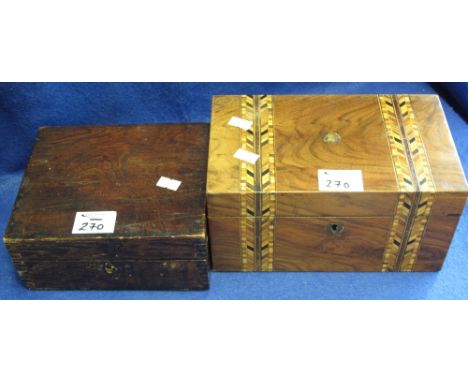 Victorian tumbridgeware two section caddy together with another stained box. (2)(B.P. 24% incl. VAT)