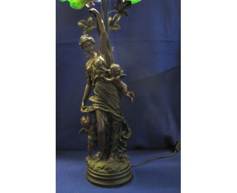 Modern Art Nouveau design figural bronzed metal table lamp with two glass shades.  89cm high approx.(B.P. 24% incl. VAT)   CO