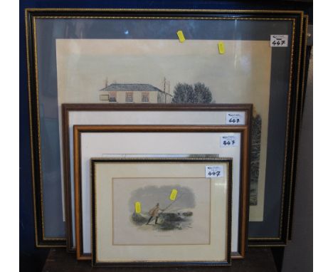 Various furnishing pictures relating to fishing, including: After Pollard, a pair of restrike prints, 'Fly Fishing' and 'Bott