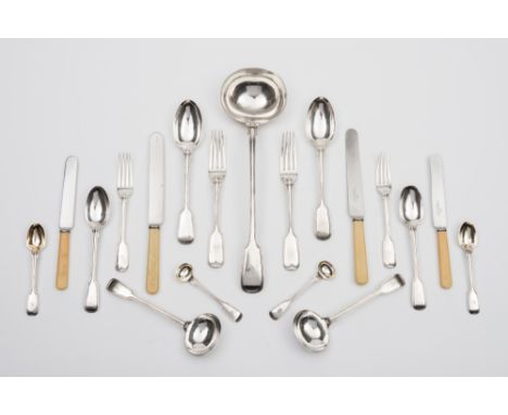 A Victorian silver fiddle and thread pattern flatware service, maker RS, London, 1896/1897: initialled, includes  soup ladle,