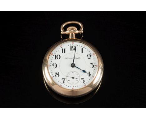 Hampden Watch Co, a keyless Railway grade pocket watch: the white enamel dial having black Arabic numerals, red outer five mi