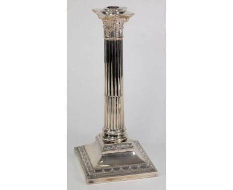 An Edward VII silver Corinthian column lamp, maker C & S Co Ltd, London, 1904: with fluted stepped column and Corinthian capi