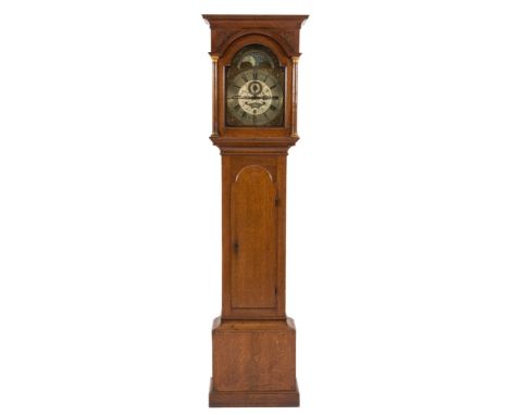 William Avenell, Alresford, an oak moonphase longcase clock: the eight-day duration five-pillar movement striking the hours o