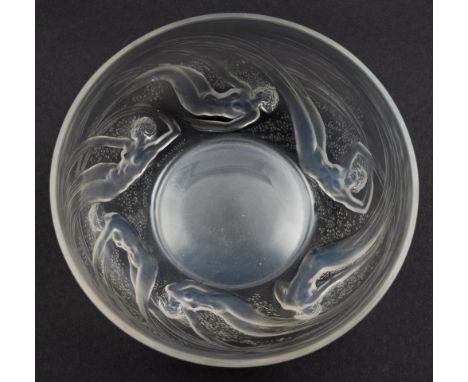 A Lalique bowl Ondines: the mildly opalescent body moulded to the exterior with six swimming water nymphs, wheel cut above th