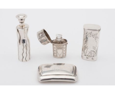A Victorian silver figural scent bottle, maker Cornelius Saunders & James Shepherd, Chester, 1898: 7.5cm. high, together with
