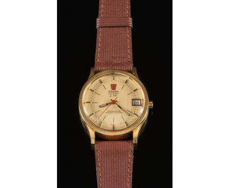Omega f300. A gentleman's chronometer electronic wristwatch: the brushed dial having baton numerals & hands, a sweep seconds 