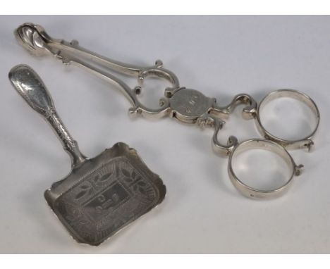 A George III silver caddy spoon, maker Cocks & Bettridge, Birmingham, 1813: initialled, with foliate decorated square bowl an