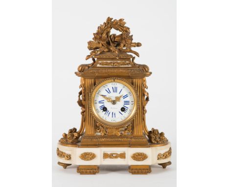 Japy Freres, Paris, a white marble & gilt-metal mantel clock:, the eight-day duration movement striking the hours and half-ho