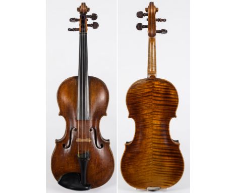 A late 18th century  violin: possibly of the Joseph Hill school, with two piece back of medium to narrow flame and curl, the 