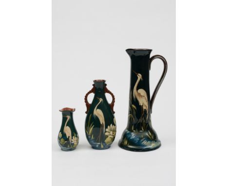 An Aller Vale (Torquay) pottery ewer and two similar vases: each decorated in the 'M3' pattern, the former of tapering form w