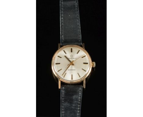 Eterna-Matic. A gentleman's 9ct gold wristwatch: the satin finish dial 29mm diameter,  with black & gold baton markers and ha