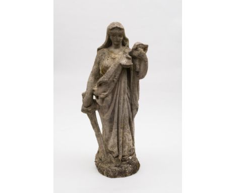 An early 18th century carved stone figure depicting Justice:, the neoclassical figure with scales inverted and sword drooped,