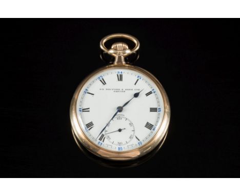 Zenith, a 9ct gold keyless pocket watch retailed by Wm. Bruford, Exeter: the white enamel dial having black Roman numerals, b