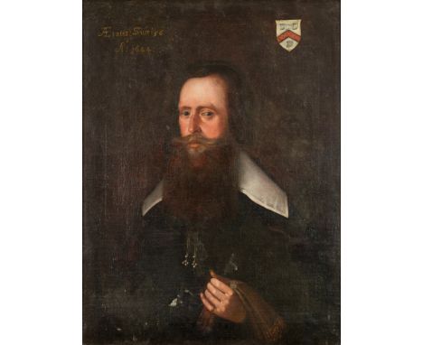 English School 17th century-
Portrait of a gentleman:-
bust-length with dark hair and red beard
inscribed aetatis suae 56 and