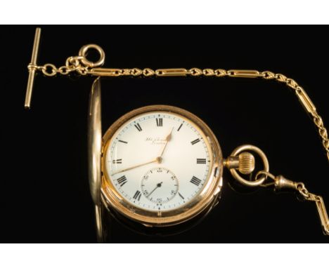 J.W.Benson -The Ludgate. A gentleman's 18ct gold cased hunter pocket watch:, the signed circular white enamel dial 43mm diame