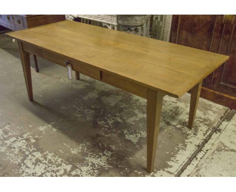 FARMHOUSE TABLE, vintage traditional French cherrywood, planked and cleated with drawer, 75cm H x 198cm x 85cm.