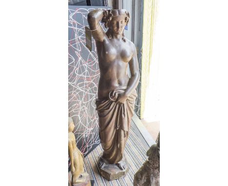 JARDINIERE STAND, vintage 20th century terracotta Art Nouveau style, in the form of a maiden, 115cm H.