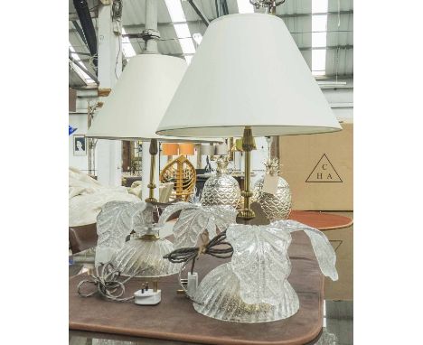 TABLE LAMPS, a pair, vintage Italian textured glass of leaf form, 60cm H x 40cm W. (2)