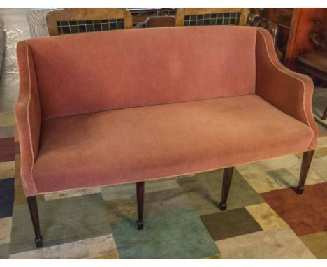 SOFA, Georgian style mahogany in pink velour on square tapering legs, 153cm W.