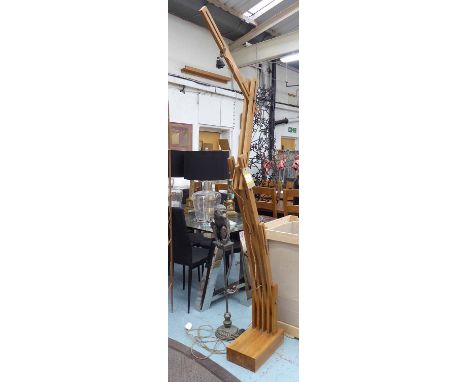 FLOOR LAMP, wooden adjustable, approx 230cm H.