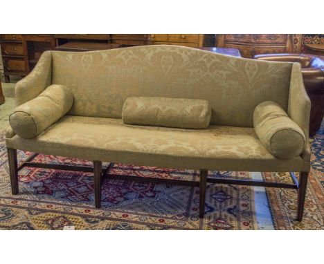 SOFA, George III and later mahogany in pale green damask, 98cm H x 197cm. (with faults)