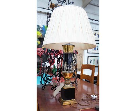 HECTOR FINCH DECOUPAGE TABLE LAMP, with plated silk shade, 82cm H.